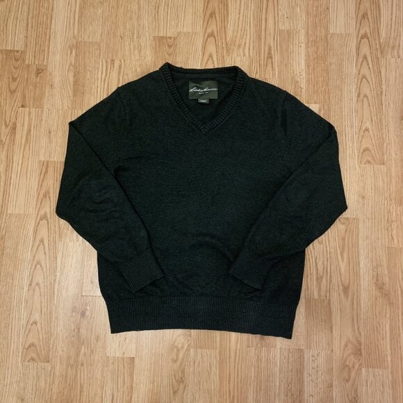 Eddie Bauer V-Neck Sweater Pullover Mens Small Green Cotton Cashmere Blend - Picture 1 of 8